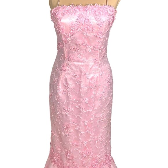 Beyond Jovani Pink Embroidered Evening Gown 4 Lace-Up Corset Back Mermaid Prom - Picture 4 of 10